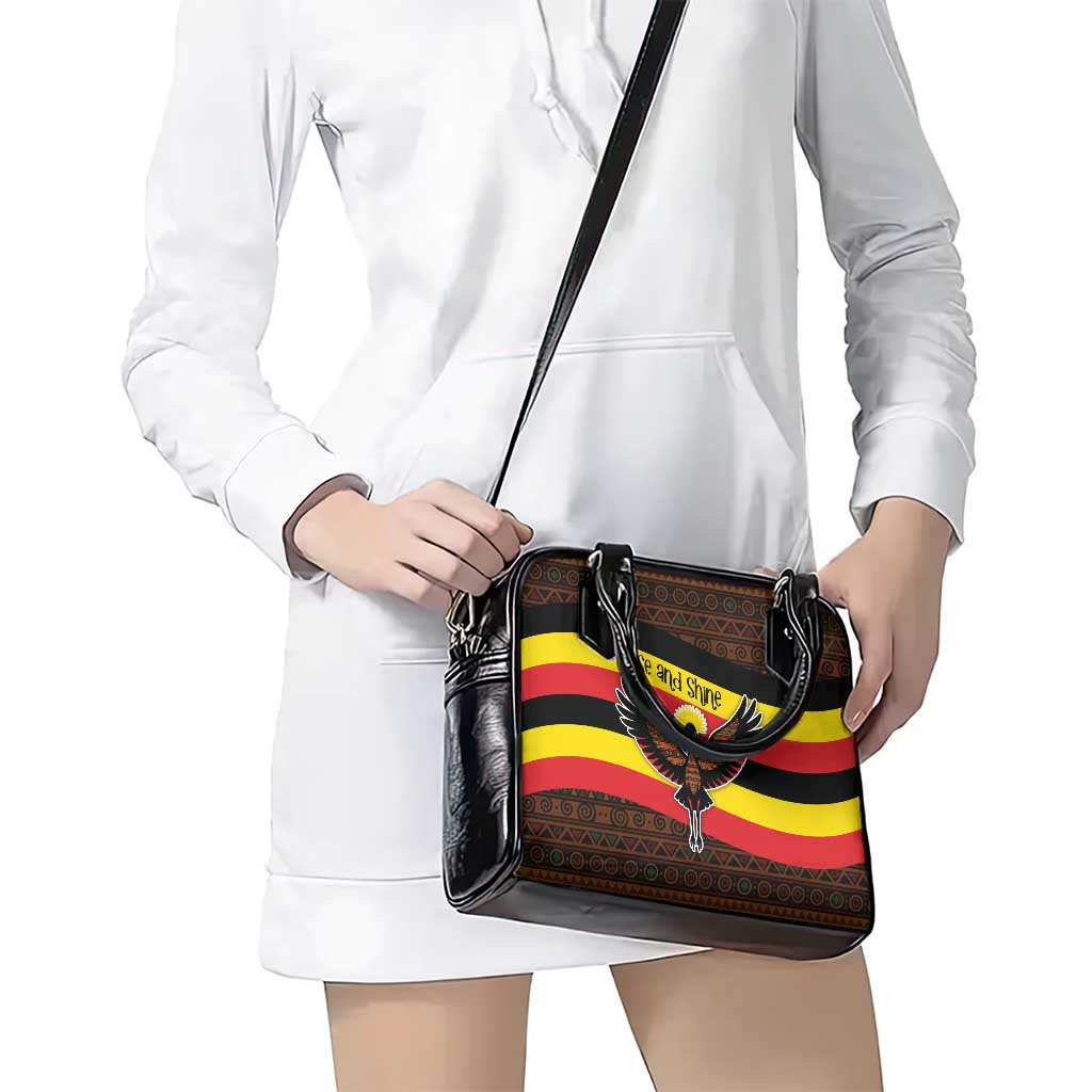 Uganda Shoulder Handbag with Crested Crane and Rise and Shine Tribal Pattern Design TS04