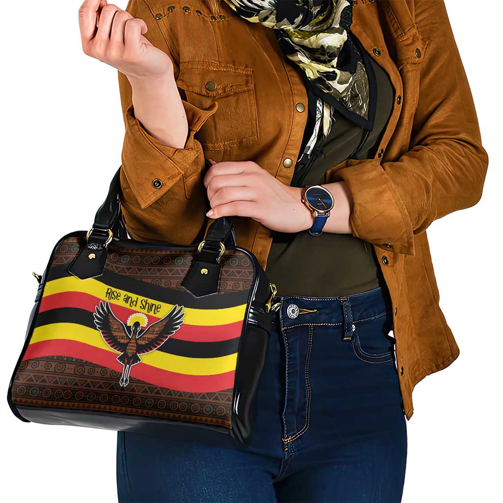 Uganda Shoulder Handbag with Crested Crane and Rise and Shine Tribal Pattern Design TS04