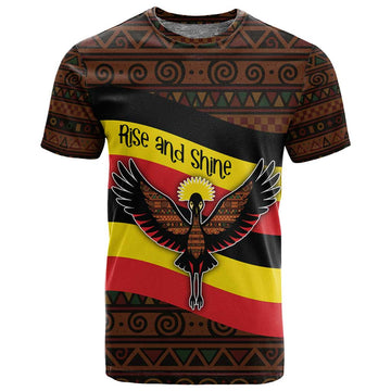 Uganda T shirt - Crested Crane and Rise and Shine Tribal Pattern Design TS04