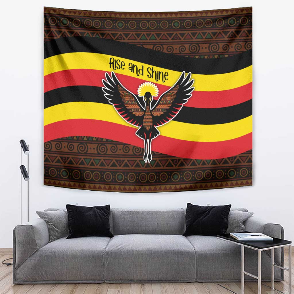 Uganda Tapestry - Crested Crane and Rise and Shine Tribal Pattern Design TS04