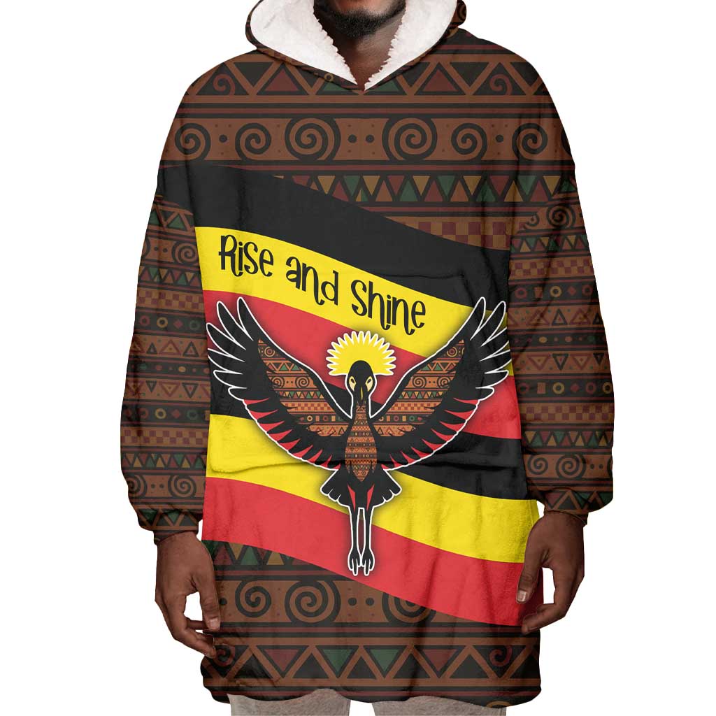 Uganda Wearable Blanket Hoodie - Crested Crane and Rise and Shine Tribal Pattern Design TS04