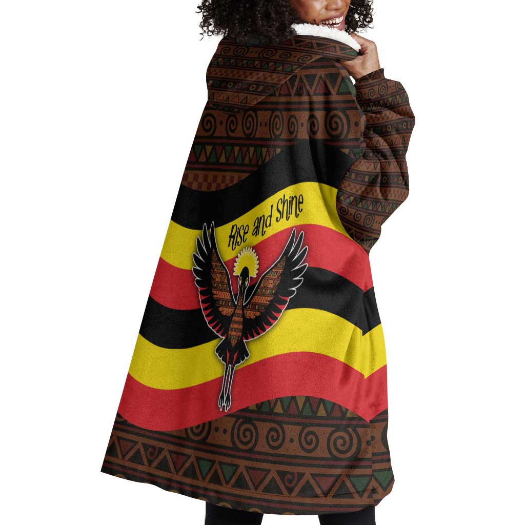 Uganda Wearable Blanket Hoodie - Crested Crane and Rise and Shine Tribal Pattern Design TS04