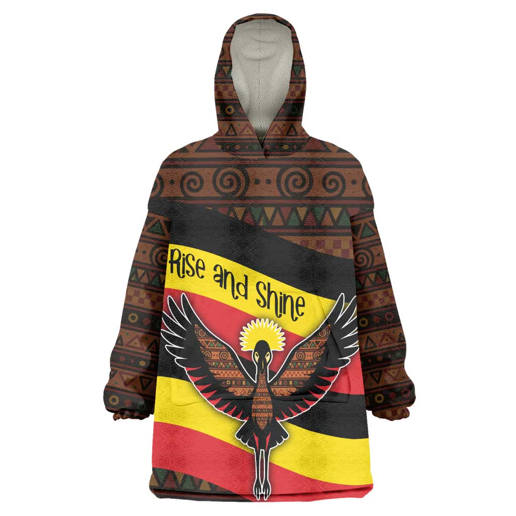 Uganda Wearable Blanket Hoodie - Crested Crane and Rise and Shine Tribal Pattern Design TS04