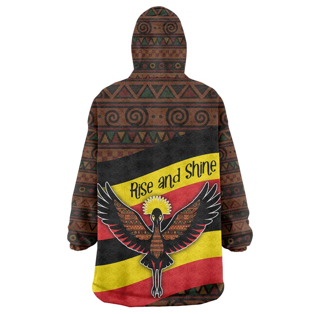Uganda Wearable Blanket Hoodie - Crested Crane and Rise and Shine Tribal Pattern Design TS04