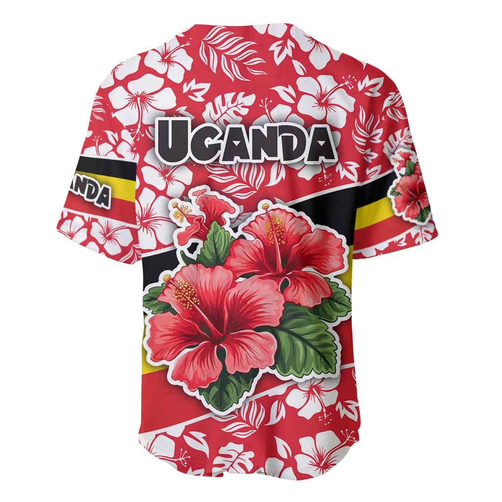 Uganda Baseball Jersey - Red Hibiscus Flowers and National Flag Design TS04