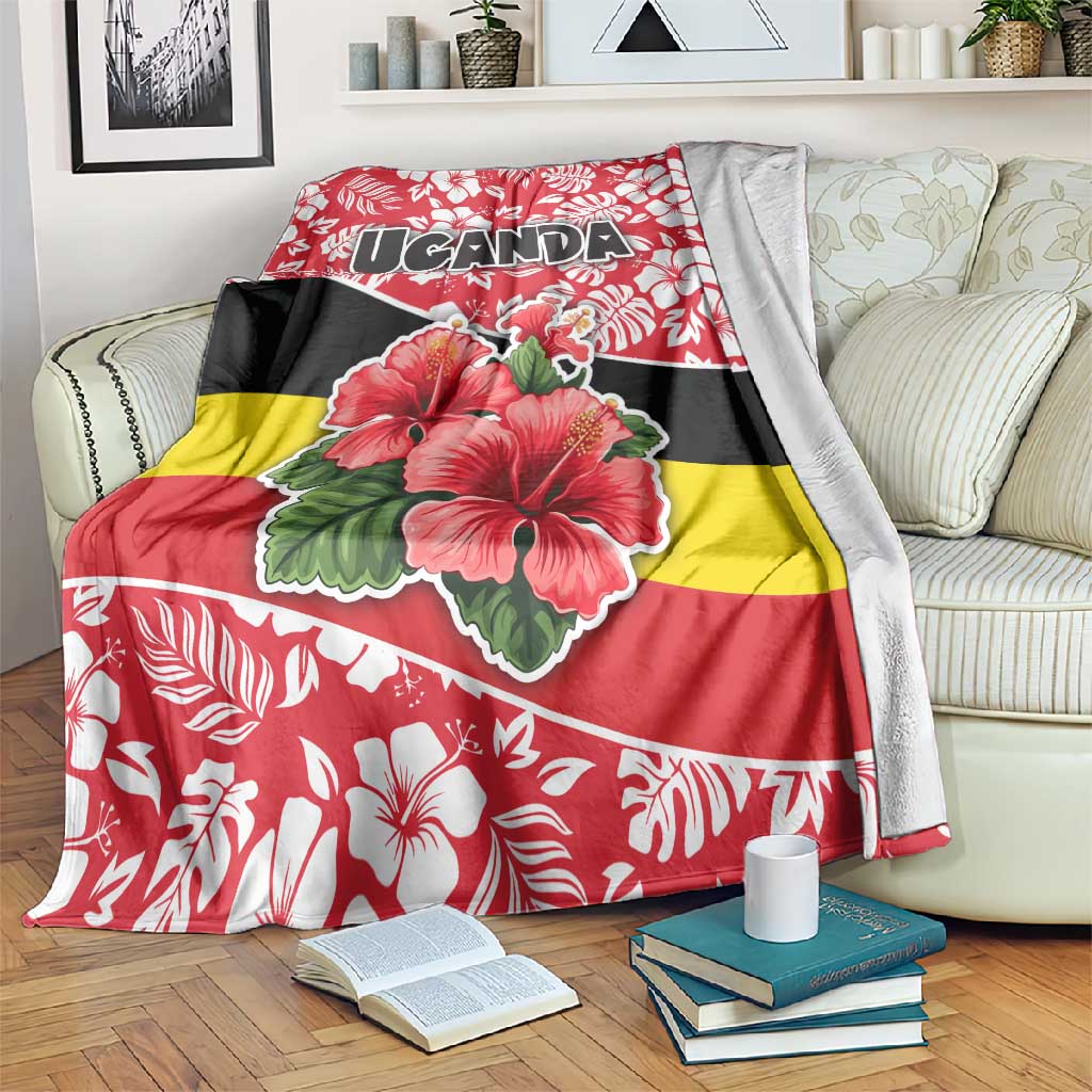 Uganda Blanket - Red Hibiscus Flowers and National Flag Design TS04