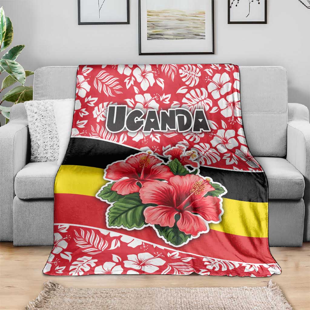 Uganda Blanket - Red Hibiscus Flowers and National Flag Design TS04