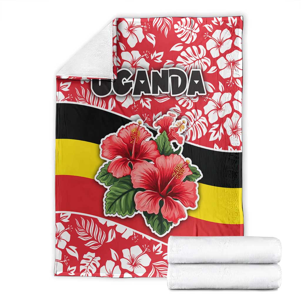 Uganda Blanket - Red Hibiscus Flowers and National Flag Design TS04