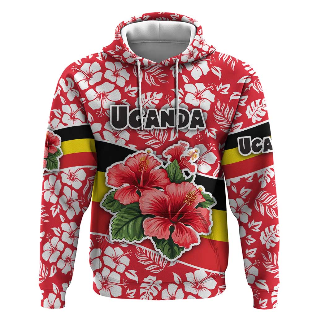 Uganda Hoodie with Red Hibiscus Flowers and National Flag Design TS04