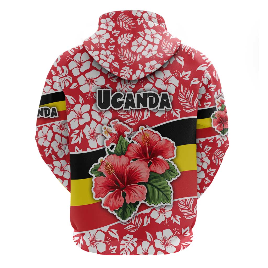 Uganda Hoodie with Red Hibiscus Flowers and National Flag Design TS04