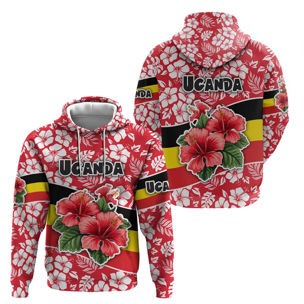 Uganda Hoodie with Red Hibiscus Flowers and National Flag Design TS04