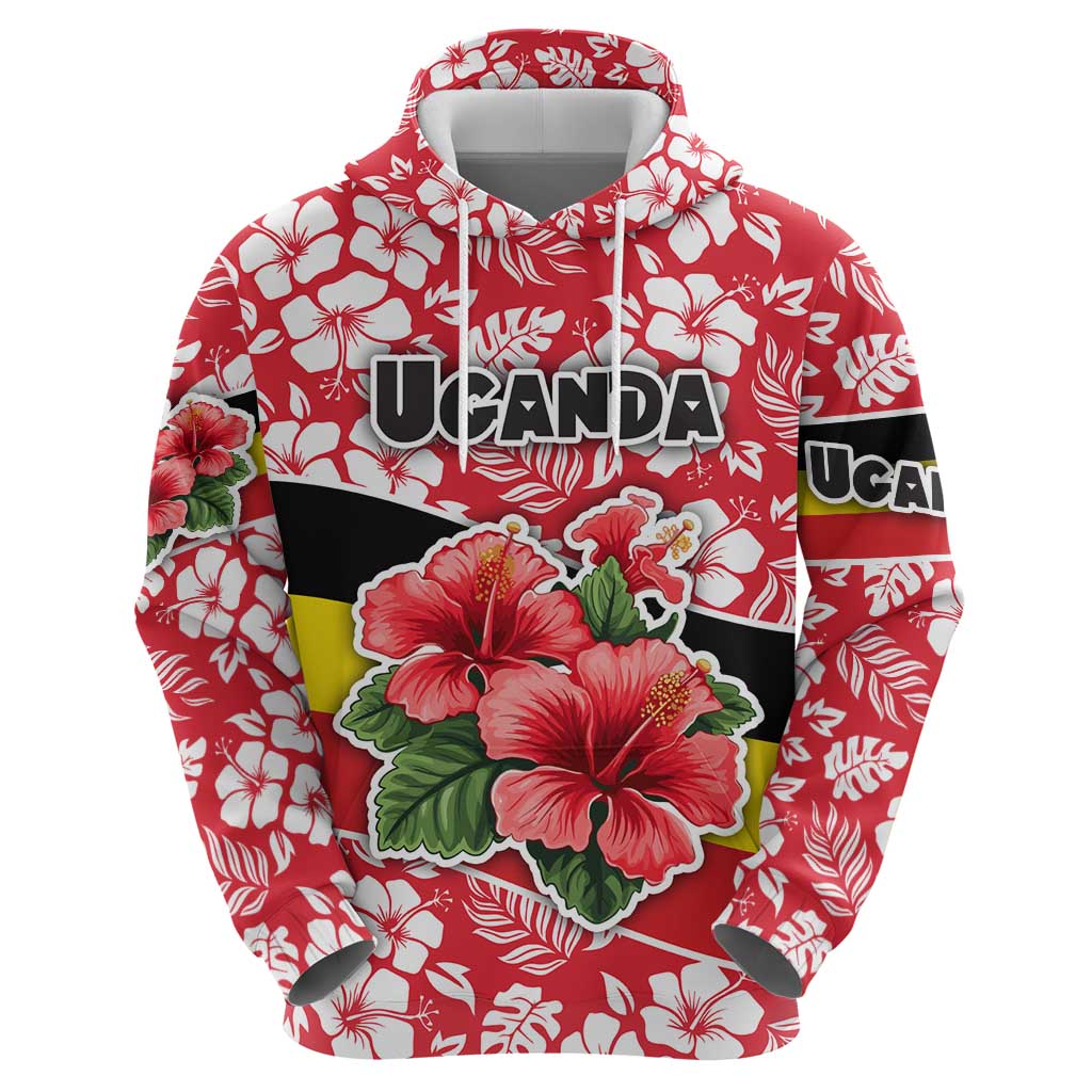 Uganda Hoodie with Red Hibiscus Flowers and National Flag Design TS04