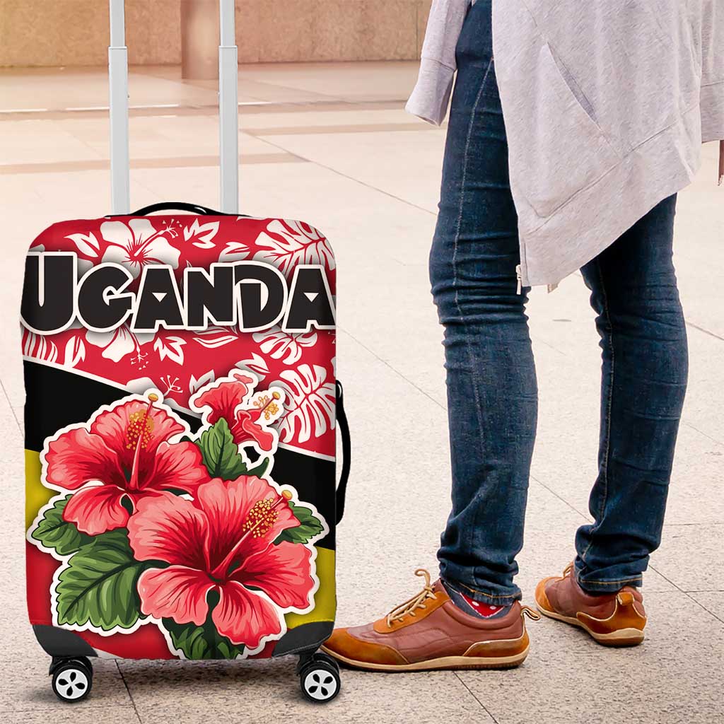 Uganda Luggage Cover with Red Hibiscus Flowers and National Flag Design TS04
