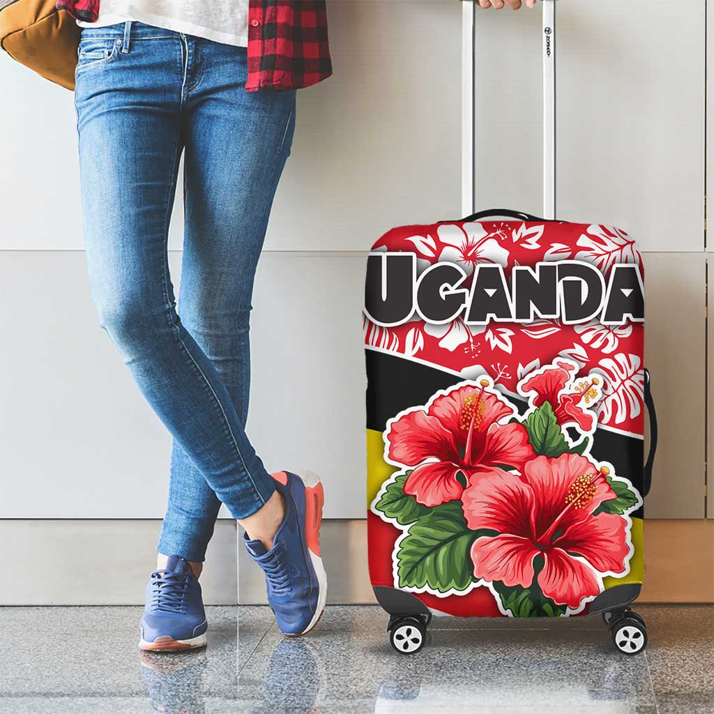 Uganda Luggage Cover with Red Hibiscus Flowers and National Flag Design TS04