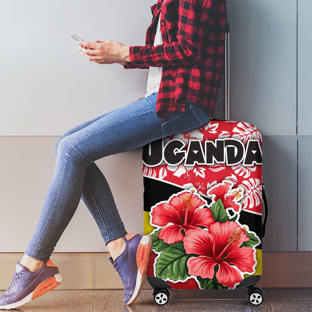 Uganda Luggage Cover with Red Hibiscus Flowers and National Flag Design TS04