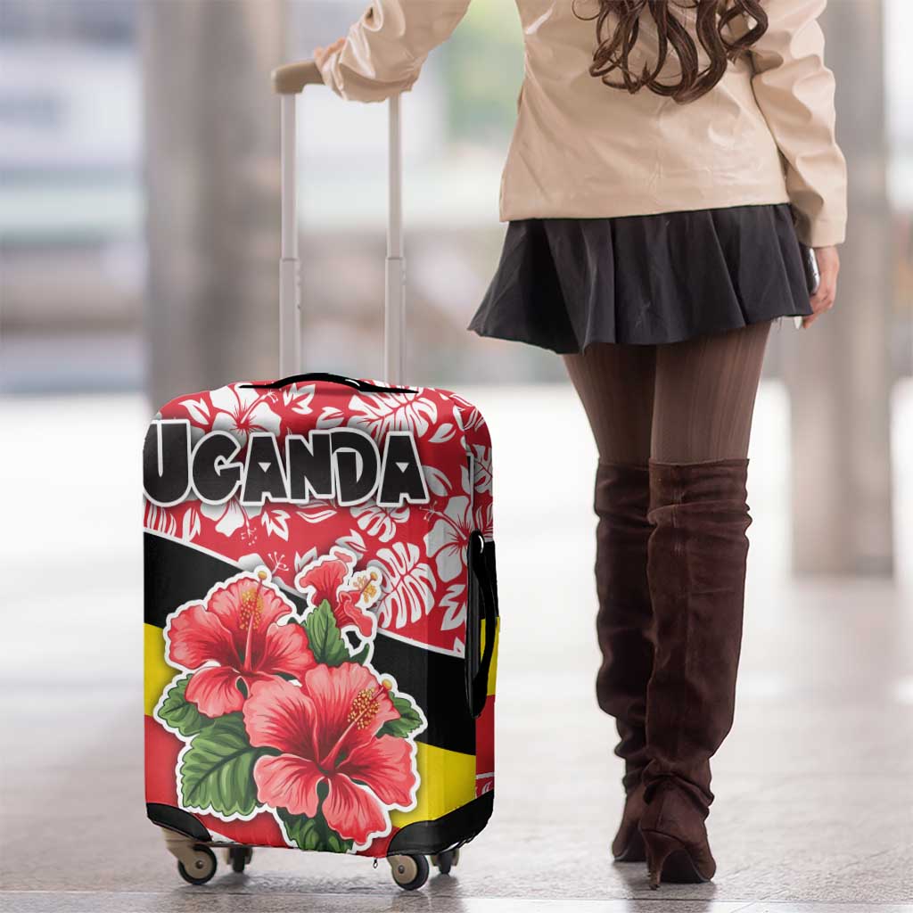 Uganda Luggage Cover with Red Hibiscus Flowers and National Flag Design TS04