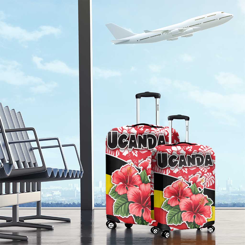 Uganda Luggage Cover with Red Hibiscus Flowers and National Flag Design TS04
