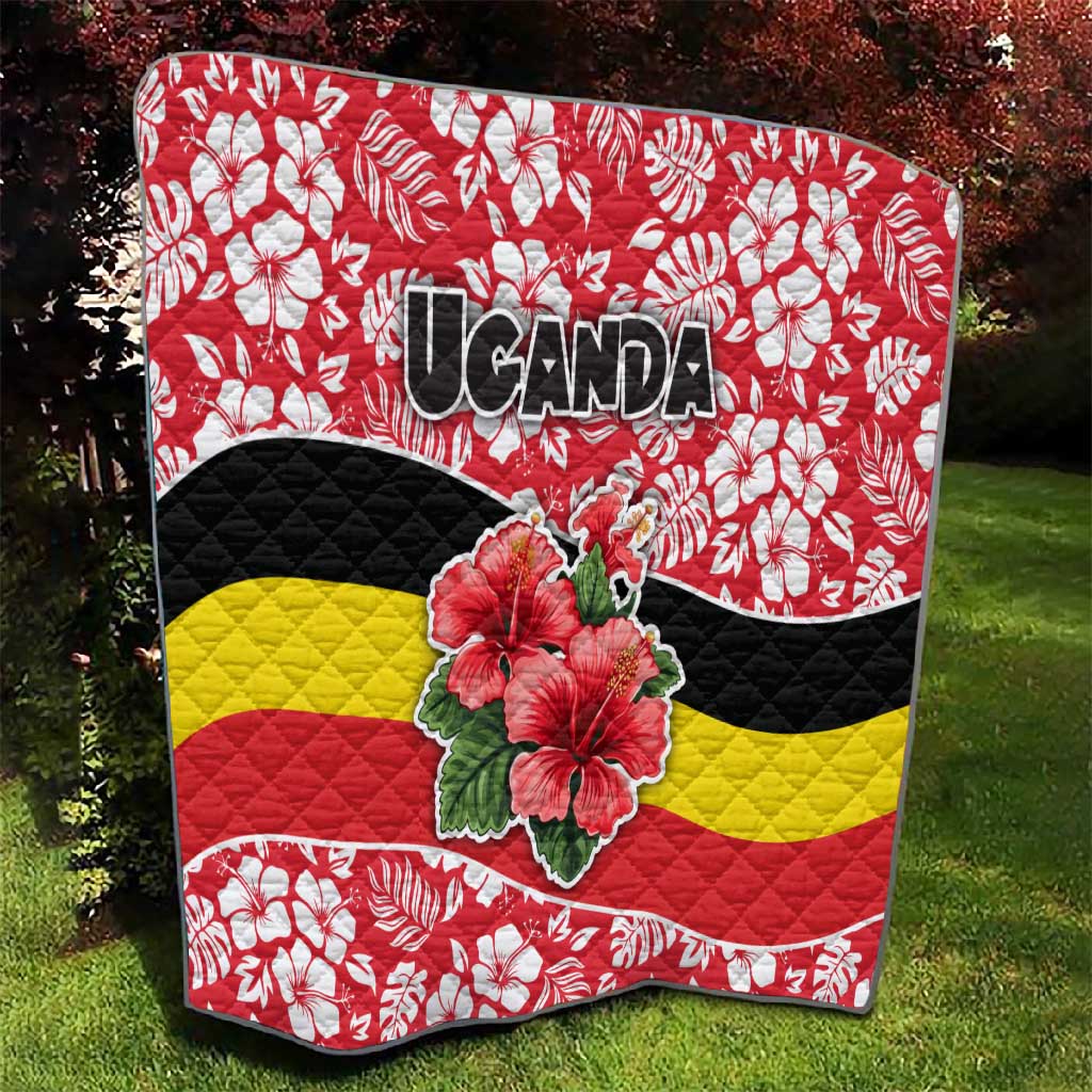 Uganda Quilt - Red Hibiscus Flowers and National Flag Design TS04