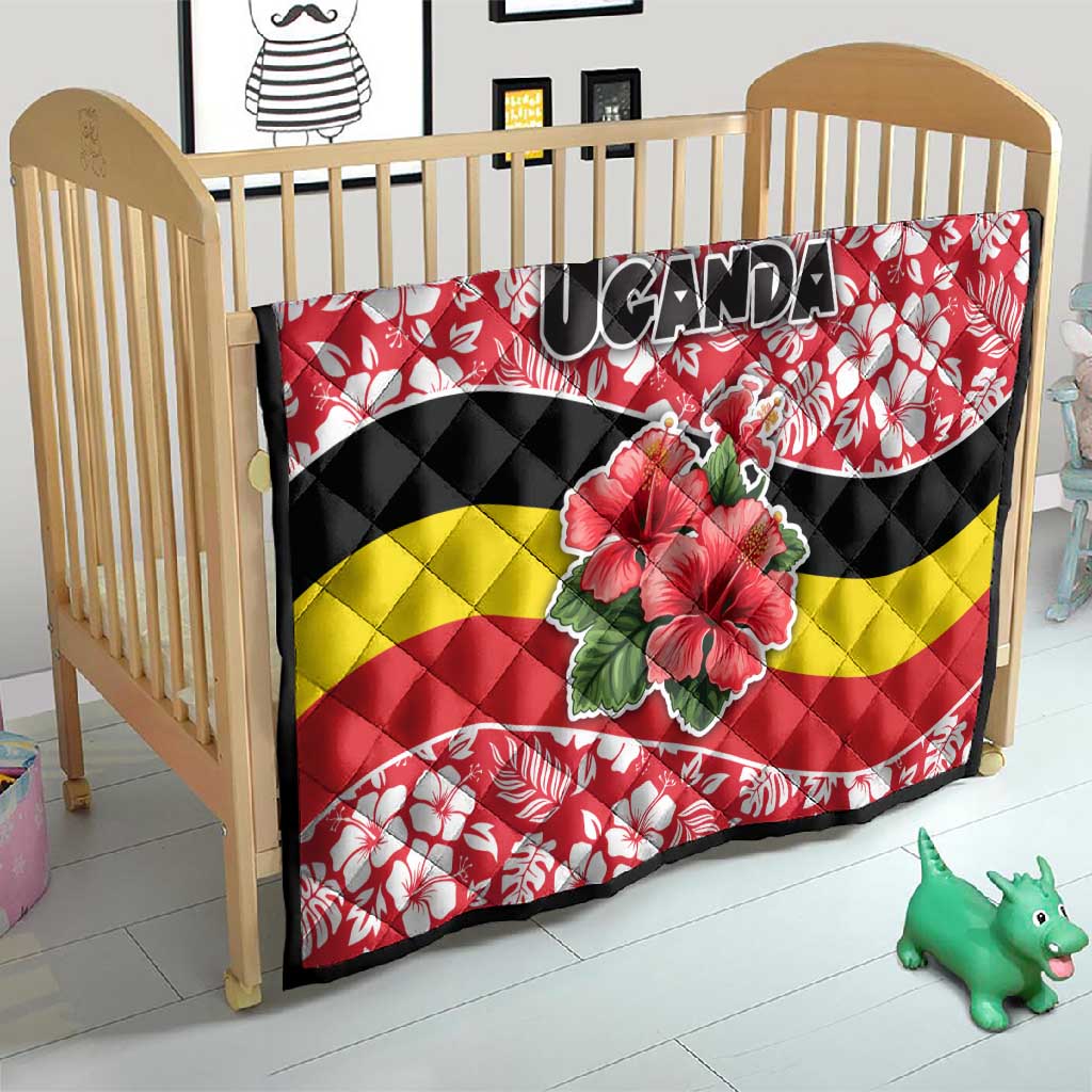 Uganda Quilt - Red Hibiscus Flowers and National Flag Design TS04