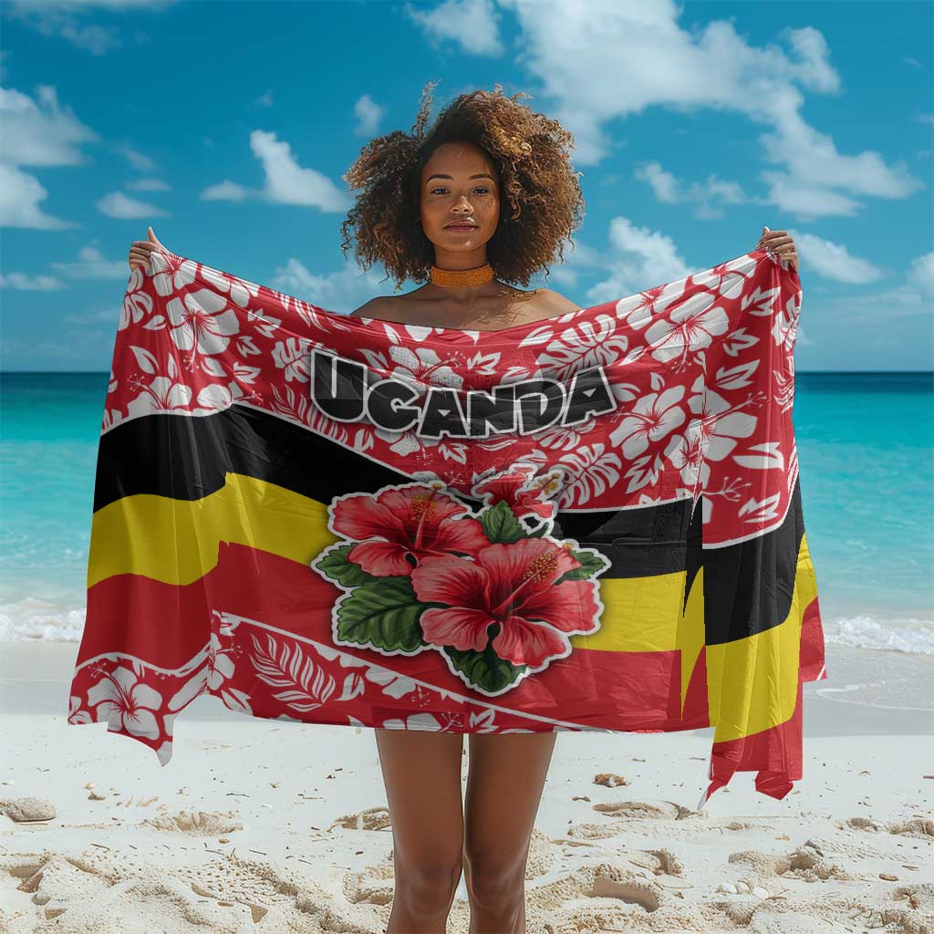Uganda Sarong - Red Hibiscus Flowers and National Flag Design TS04