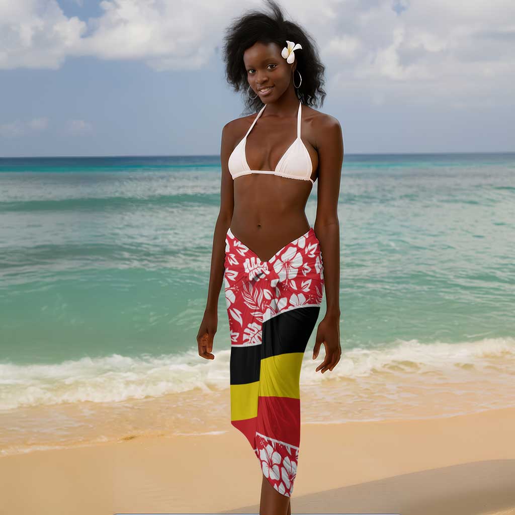 Uganda Sarong - Red Hibiscus Flowers and National Flag Design TS04