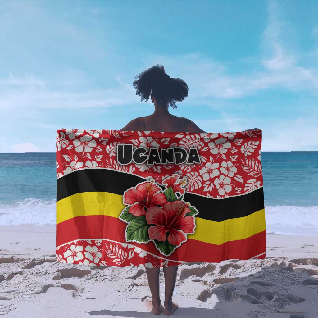 Uganda Sarong - Red Hibiscus Flowers and National Flag Design TS04