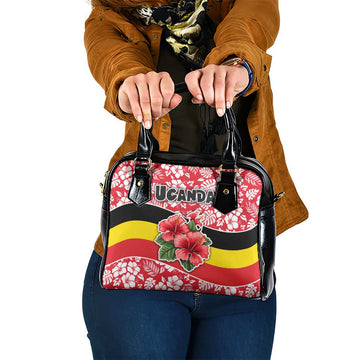 Uganda Shoulder Handbag with Red Hibiscus Flowers and National Flag Design TS04
