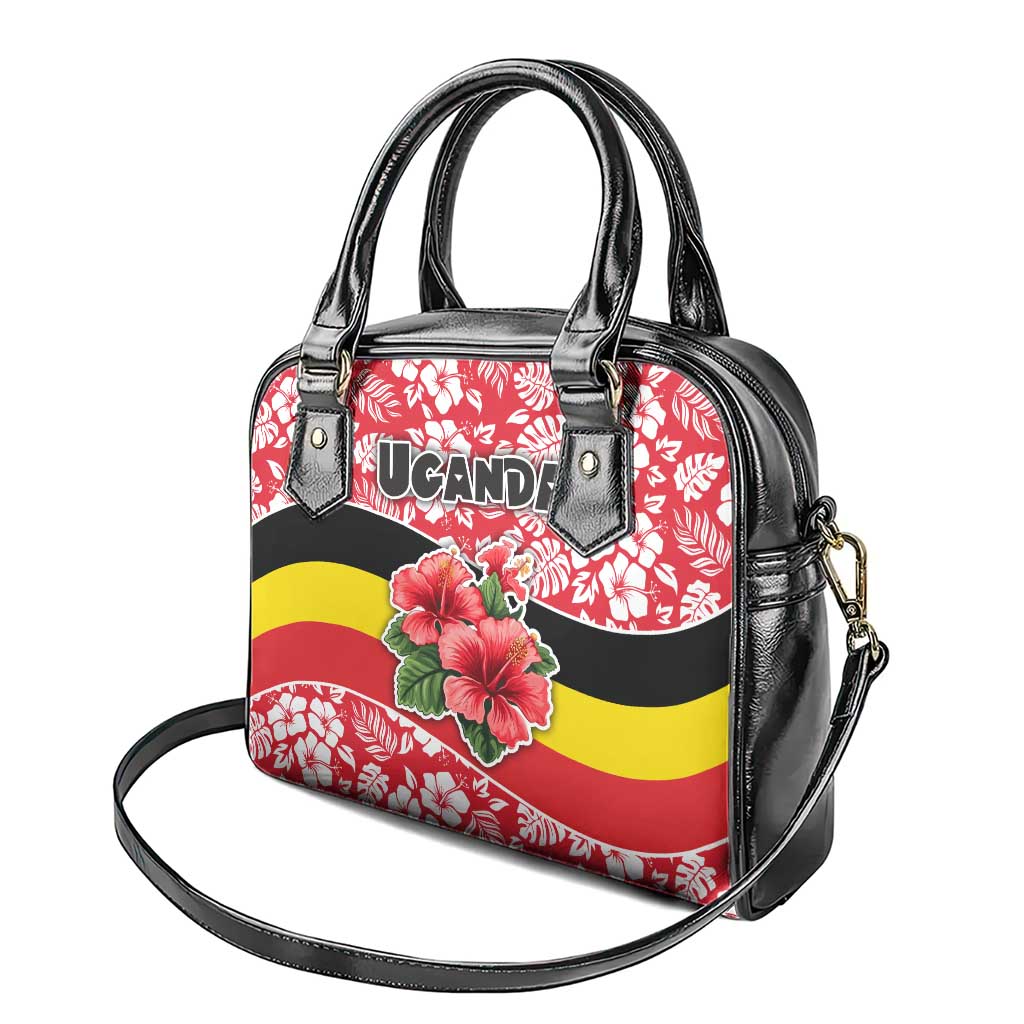 Uganda Shoulder Handbag with Red Hibiscus Flowers and National Flag Design TS04