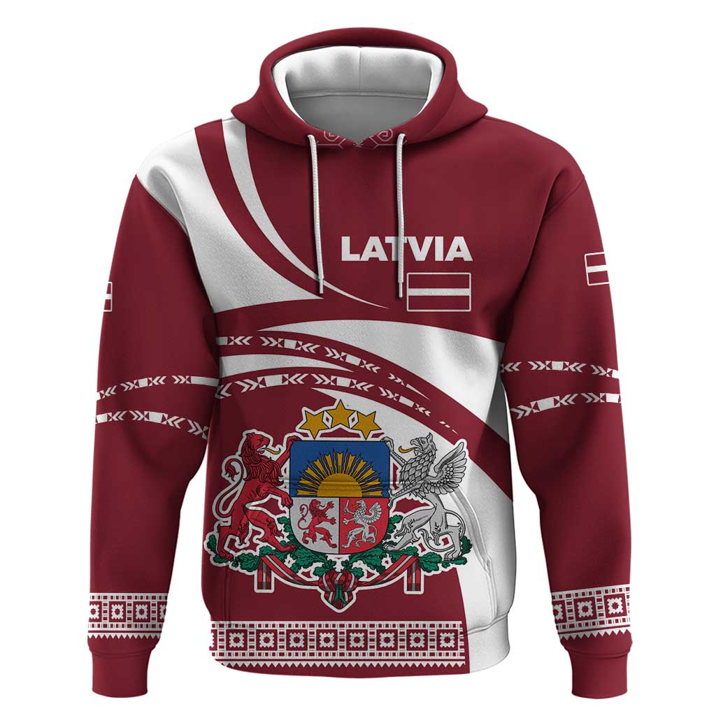 Latvia Hoodie with National Coat of Arms and Traditional Folk Patterns TS04