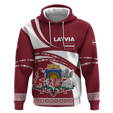 Latvia Hoodie with National Coat of Arms and Traditional Folk Patterns TS04