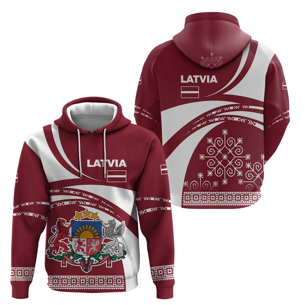 Latvia Hoodie with National Coat of Arms and Traditional Folk Patterns TS04