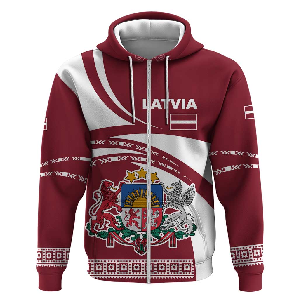 Latvia Hoodie with National Coat of Arms and Traditional Folk Patterns TS04