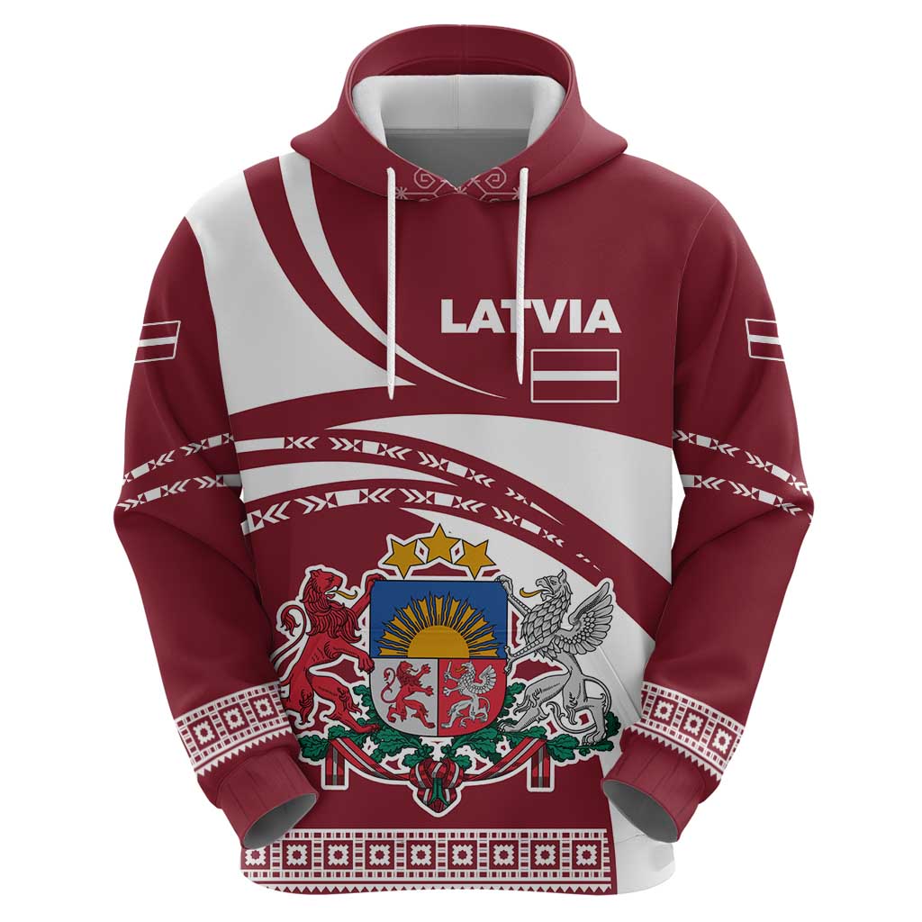 Latvia Hoodie with National Coat of Arms and Traditional Folk Patterns TS04