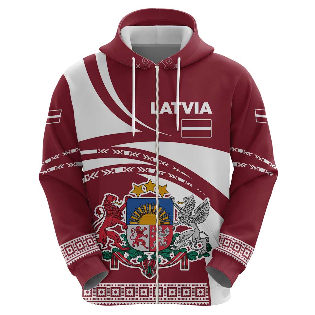 Latvia Hoodie with National Coat of Arms and Traditional Folk Patterns TS04