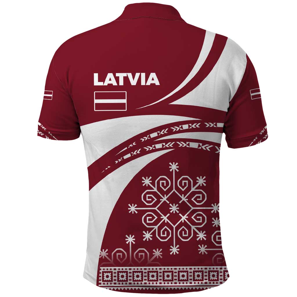 Latvia Polo Shirt with National Coat of Arms and Traditional Folk Patterns TS04