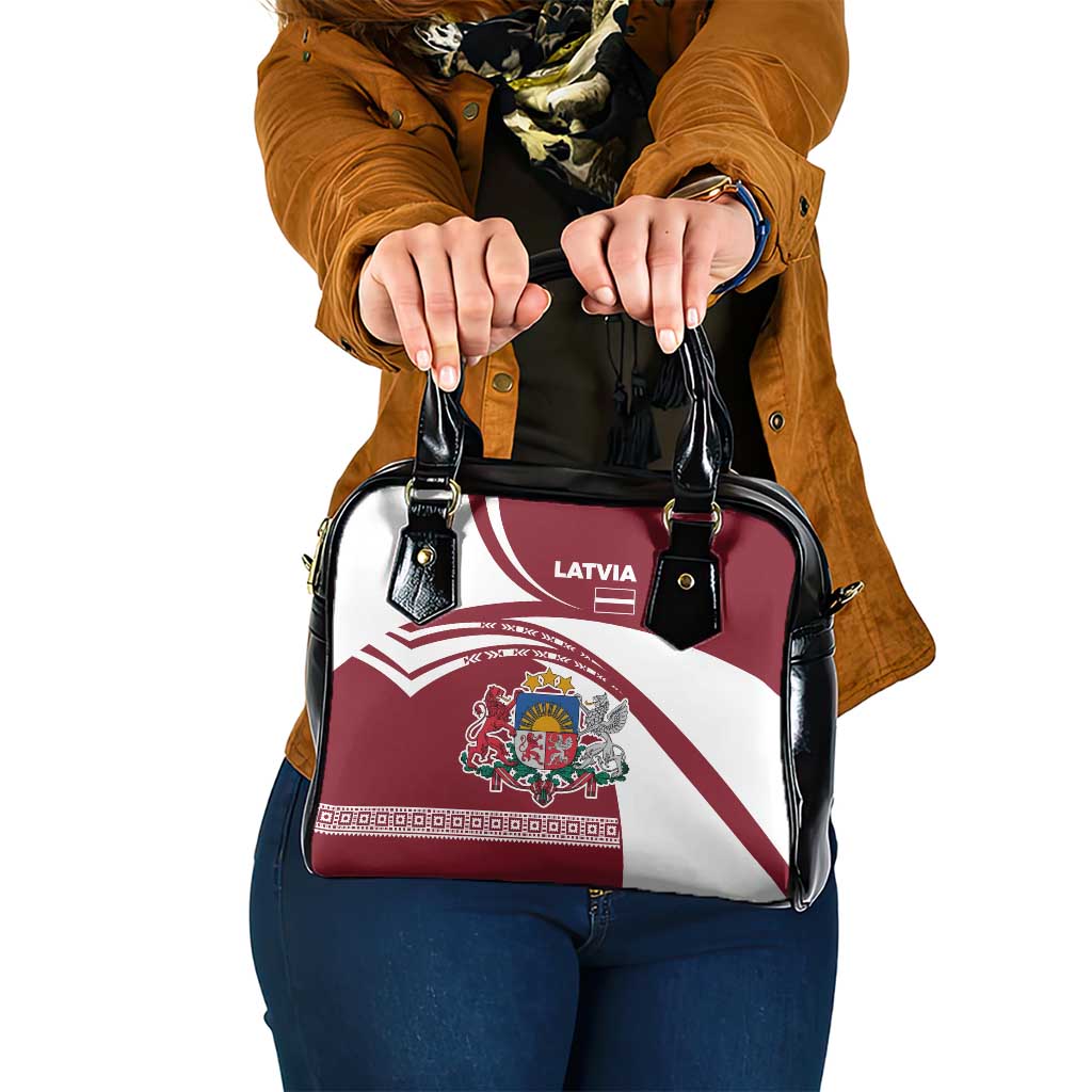 Latvia Shoulder Handbag with National Coat of Arms and Traditional Folk Patterns TS04