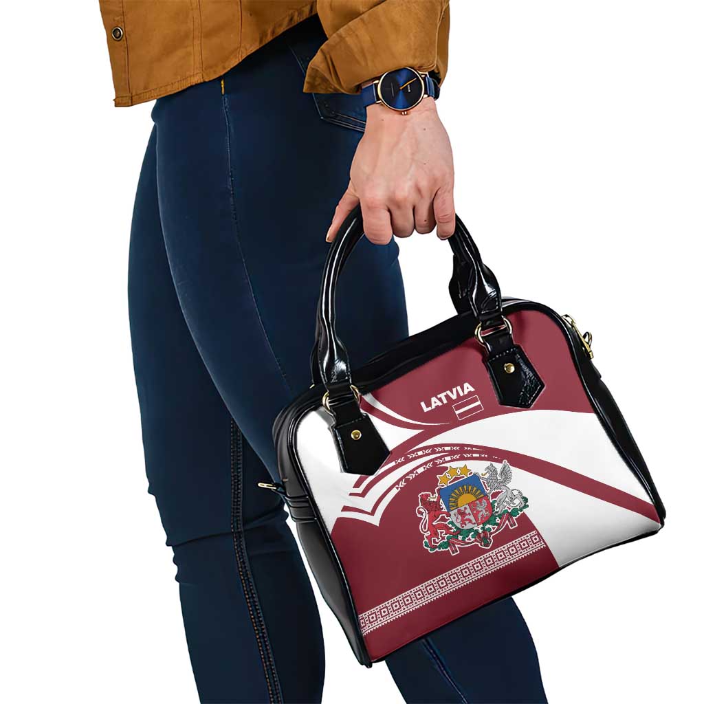 Latvia Shoulder Handbag with National Coat of Arms and Traditional Folk Patterns TS04