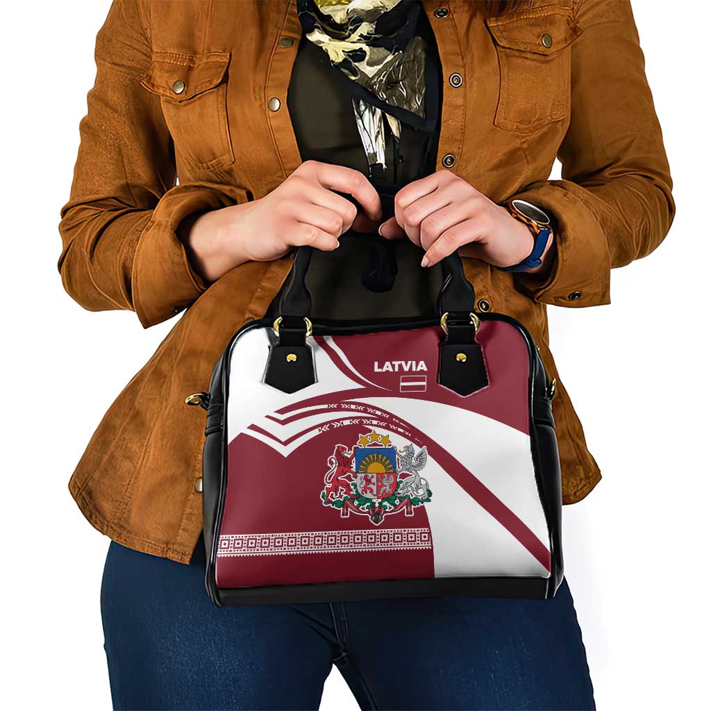 Latvia Shoulder Handbag with National Coat of Arms and Traditional Folk Patterns TS04