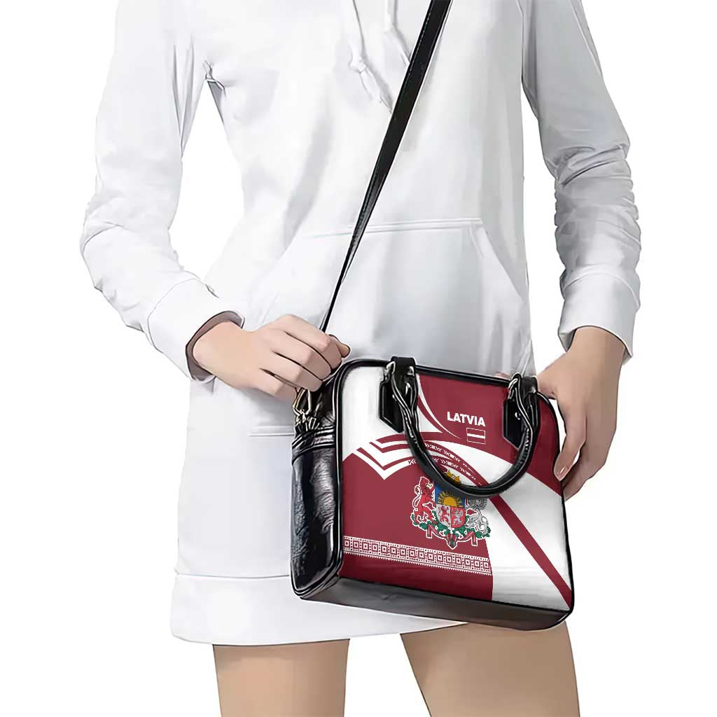 Latvia Shoulder Handbag with National Coat of Arms and Traditional Folk Patterns TS04