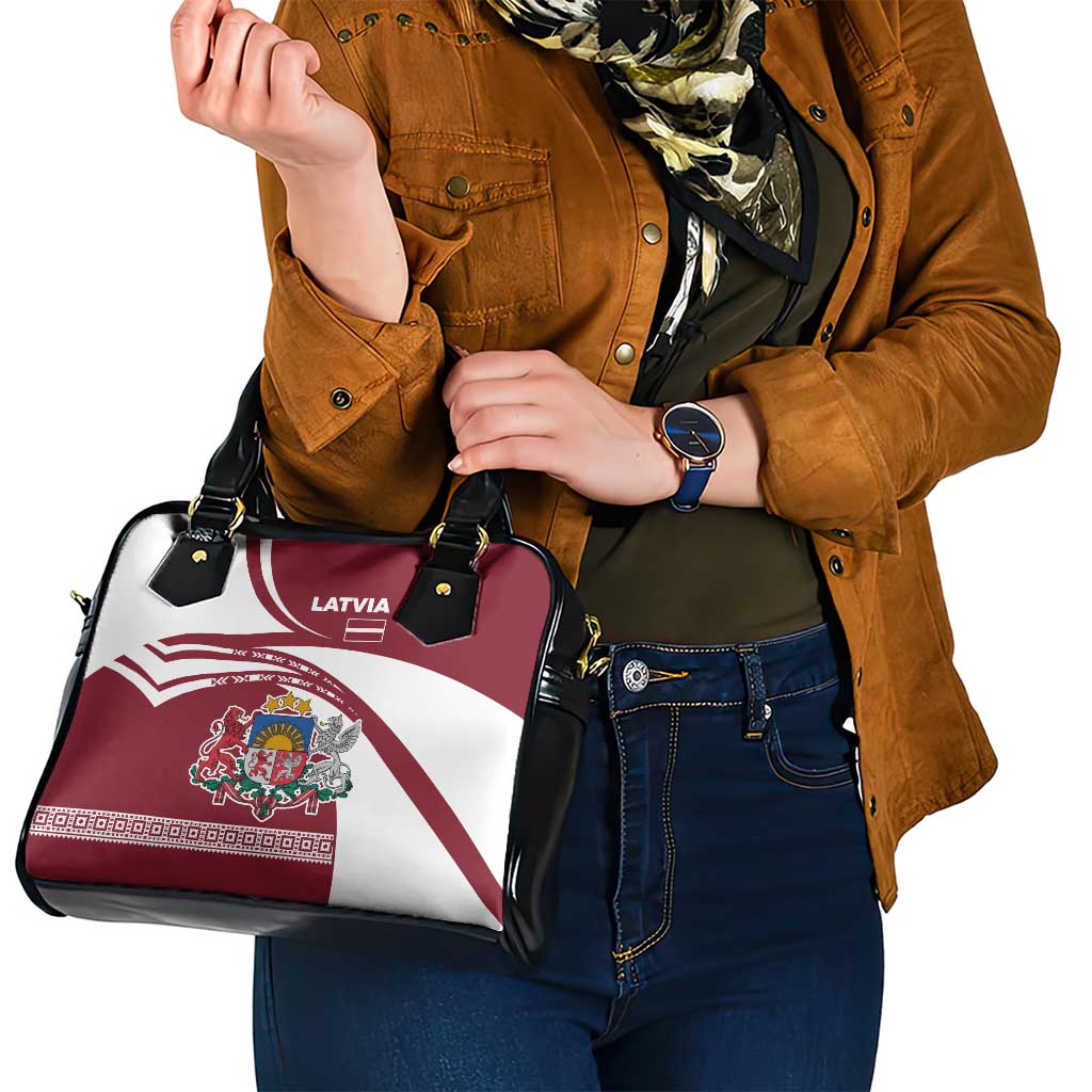 Latvia Shoulder Handbag with National Coat of Arms and Traditional Folk Patterns TS04