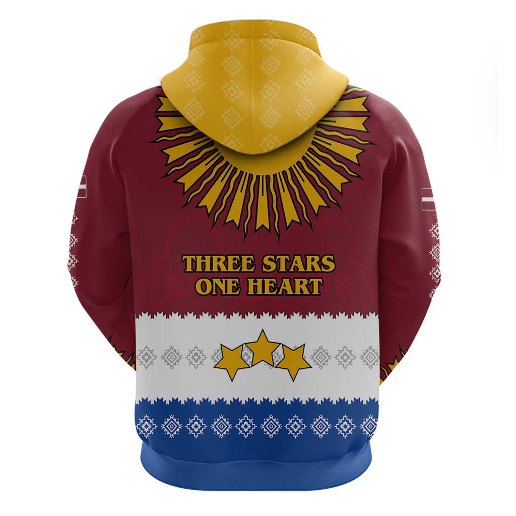 Latvia Hoodie with Three Stars Design and Traditional Pattern Details TS04