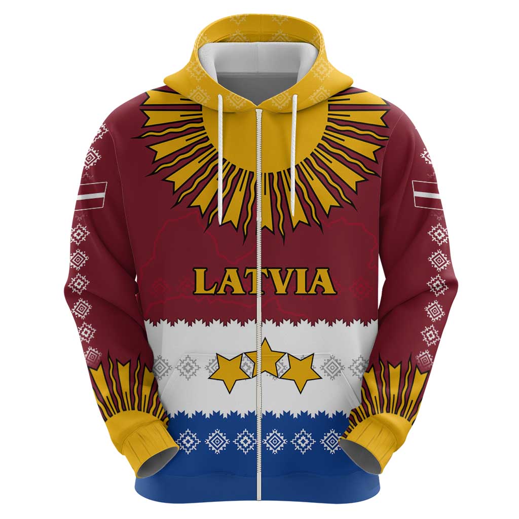 Latvia Hoodie with Three Stars Design and Traditional Pattern Details TS04
