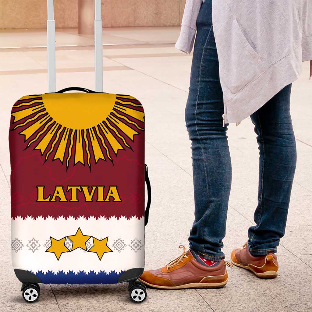 Latvia Luggage Cover with Three Stars Design and Traditional Pattern Details TS04