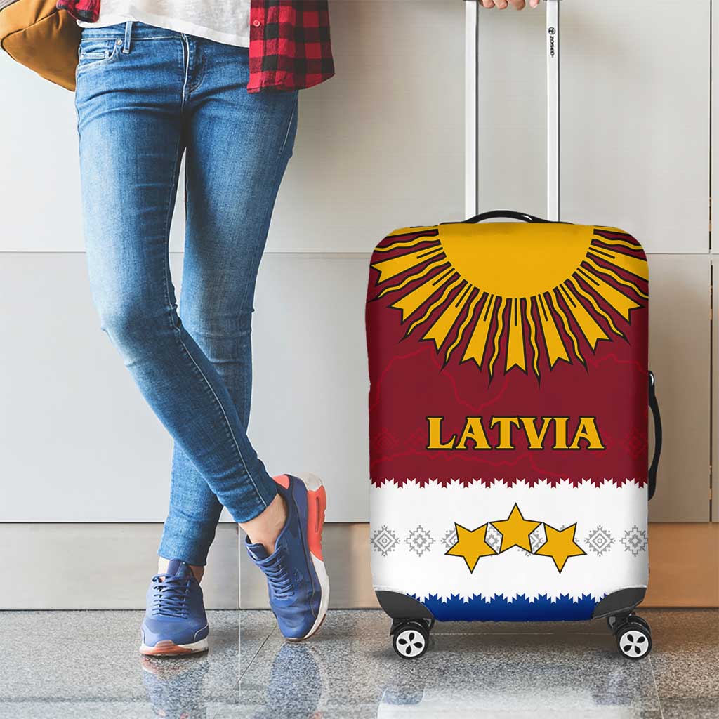 Latvia Luggage Cover with Three Stars Design and Traditional Pattern Details TS04