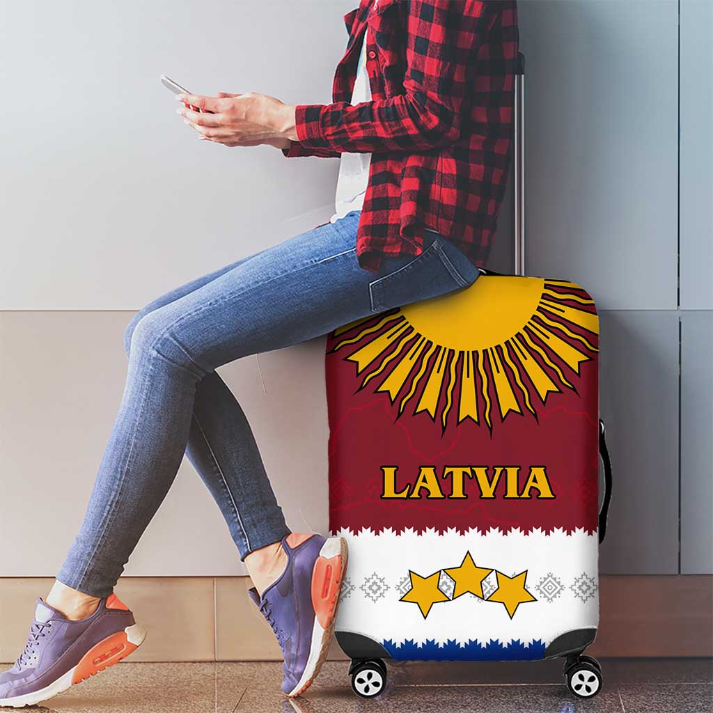 Latvia Luggage Cover with Three Stars Design and Traditional Pattern Details TS04
