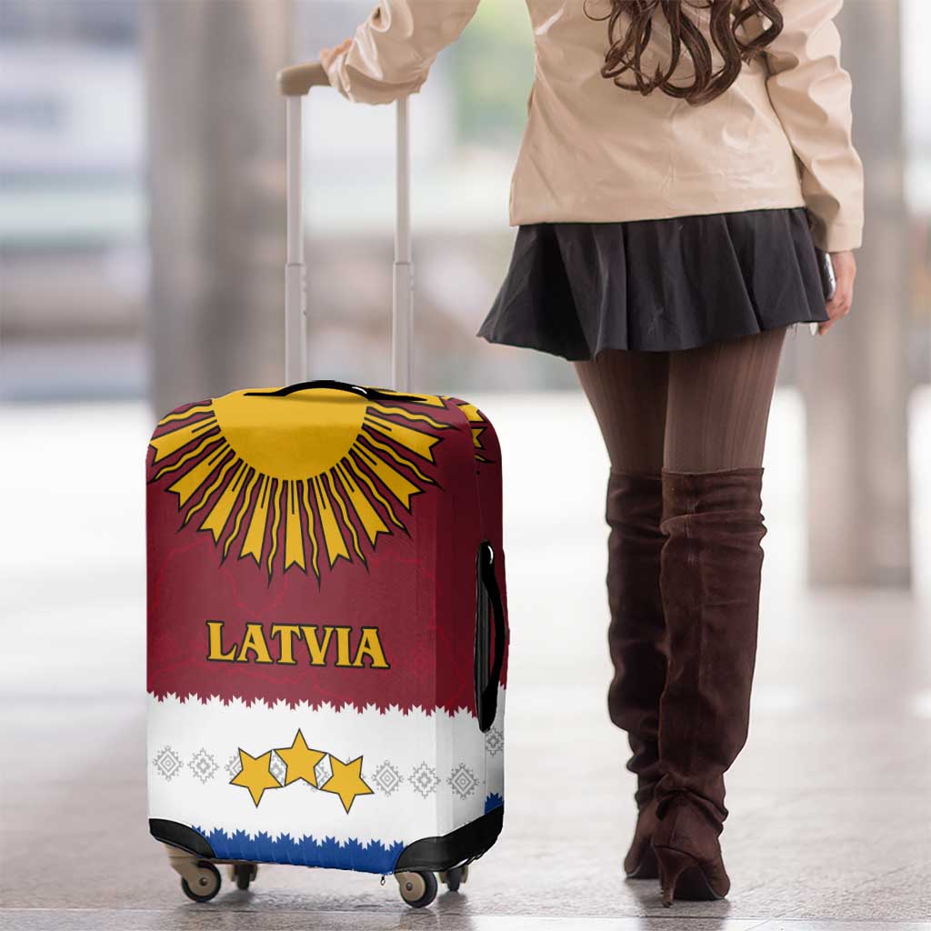 Latvia Luggage Cover with Three Stars Design and Traditional Pattern Details TS04