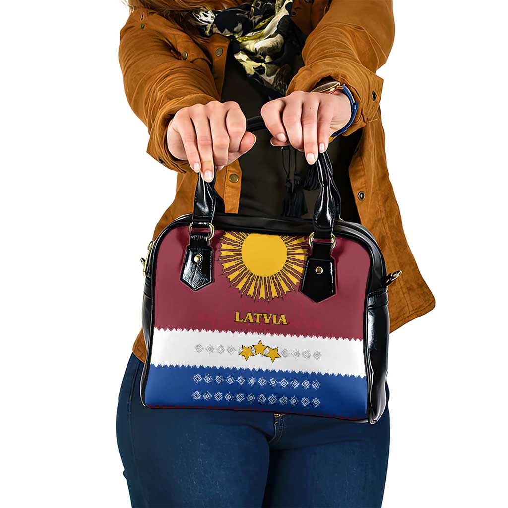 Latvia Shoulder Handbag with Three Stars Design and Traditional Pattern Details TS04