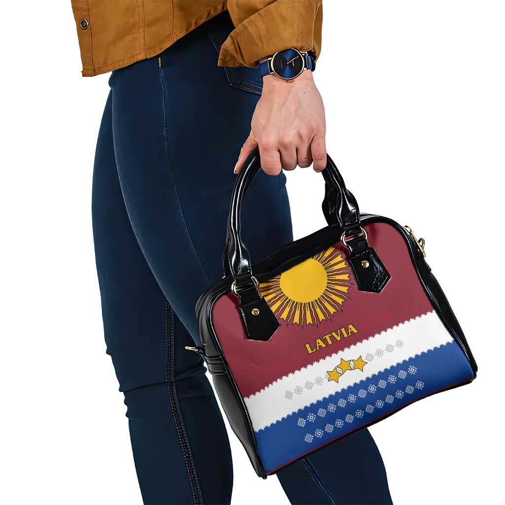 Latvia Shoulder Handbag with Three Stars Design and Traditional Pattern Details TS04