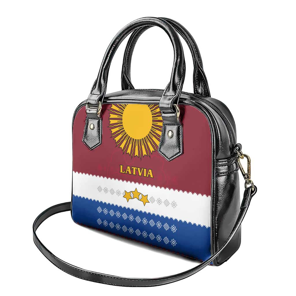 Latvia Shoulder Handbag with Three Stars Design and Traditional Pattern Details TS04