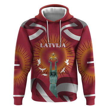 Latvia Hoodie with Freedom Monument and Doves Graphic 18 November 1918 Design TS04